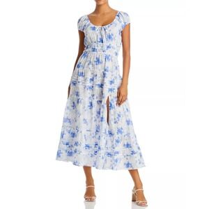 LoveShackFancy Magdaline Floral Maxi Dress Blue White Puff Sleeve Cottagecore M